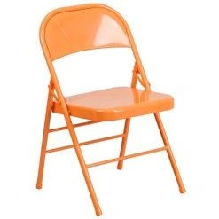 Coupon ???? Folding Chairs Flash Furniture HERCULES COLORBURST Series Orange Marmalade Double Hinged Metal Folding Chair (HF3-ORANGE-GG) ????