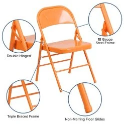 Coupon ???? Folding Chairs Flash Furniture HERCULES COLORBURST Series Orange Marmalade Double Hinged Metal Folding Chair (HF3-ORANGE-GG) ???? -Advantage Shop sp111678816 s7