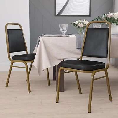 New ???? Flash Furniture HERCULES Trapezoidal Back Banquet Chairs W/Black Vinyl & Gold Frame, 4/Pack ???? 4 New ???? Flash Furniture HERCULES Trapezoidal Back Banquet Chairs W/Black Vinyl & Gold Frame, 4/Pack ???? - Image 2
