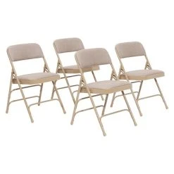 Budget ???? National Public Seating NPS 2300 Series Fabric Padded Triple Brace Double Hinge Premium Folding Chairs, Cafe Beige/Beige, 4 Pack (2301/4) ????