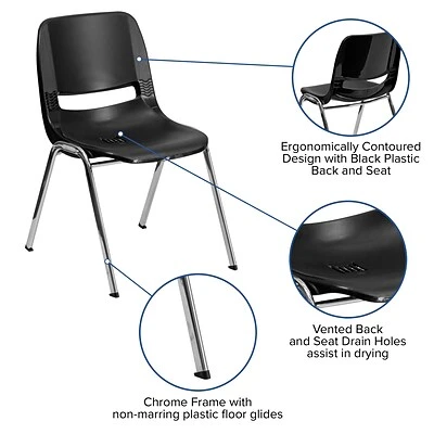 Outlet ???? Stacking Chairs Flash Furniture Hercules Shell Ergonomic Stack Chair With Chrome Frame And 16" Seat, Black ???? 6 Outlet ???? Stacking Chairs Flash Furniture Hercules Shell Ergonomic Stack Chair With Chrome Frame And 16" Seat, Black ???? - Image 4