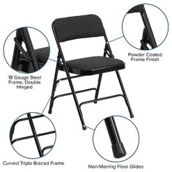 Coupon ✔️ Folding Chairs Flash Furniture Hercules Series Fabric Upholstered Metal Curved Triple Braced And Double Hinged Folding Chair, Black Patterned ❤️ -Advantage Shop sp137298786 s7