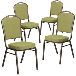 Outlet ???? Banquet Chairs Flash Furniture Crown Back Stacking Banquet Chair With Green Fabric And Thick Seat, Gold Vein Frame, 4/PK (4-FD-C01-GV-8-GG) ✔️