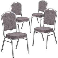 Flash Sale ✨ Banquet Chairs Flash Furniture Crown Back Stacking Banquet Chair With Herringbone Fabric And Thick Seat, Silver Frame, 4/Pack  (4FDC01S12GG) ✨