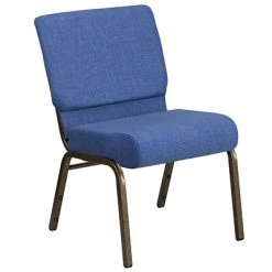 Hot Sale ???? Stacking Chairs Flash Furniture HERCULES Series 21'' Extra Wide Blue Fabric Stacking Church Chair With 4'' Thick Seat, Gold Vein Frame ????