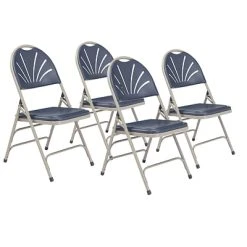 Outlet ✔️ National Public Seating Folding Chairs NPS 1100 Series Deluxe Fan Back With Triple Brace Double Hinge Folding Chair, Dark Blue, 4 (1115/4) ????