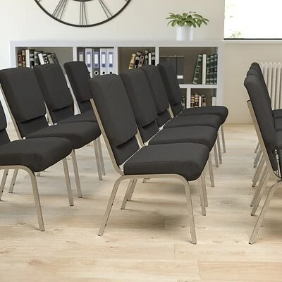 Discount ???? Stacking Chairs Flash Furniture HERCULES™ Fabric Stacking Church Chair, Black, Silver Vein Frame (XUCH60096BKSV) ???? 4 Discount ???? Stacking Chairs Flash Furniture HERCULES™ Fabric Stacking Church Chair, Black, Silver Vein Frame (XUCH60096BKSV) ???? - Image 2