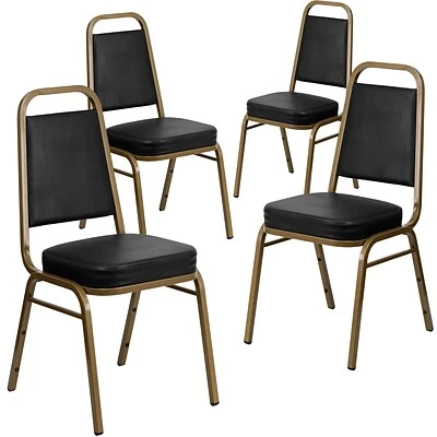New ???? Flash Furniture HERCULES Trapezoidal Back Banquet Chairs W/Black Vinyl & Gold Frame, 4/Pack ???? 3 New ???? Flash Furniture HERCULES Trapezoidal Back Banquet Chairs W/Black Vinyl & Gold Frame, 4/Pack ????