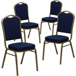 Outlet ???? Flash Furniture HERCULES Banquet Chairs W/Navy Blue Fabric & Gold Frame, 4/Pack ????