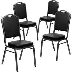 Budget ???? Flash Furniture HERCULES 4/Pack Banquet Chairs W/Vinyl Seat Silver Vein Frame (4FDC01SVBKVY) ????
