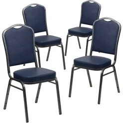 New ???? Flash Furniture HERCULES 4/Pack Banquet Chairs W/Vinyl Seat Silver Vein Frame (4FDC01SVNY) ????