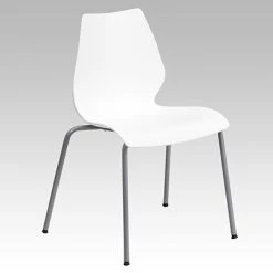 Hot Sale ???? Stacking Chairs Flash Furniture Hercules Series Polypropylene Stackable Chair With Silver Frame, White (RUT288WH) ????